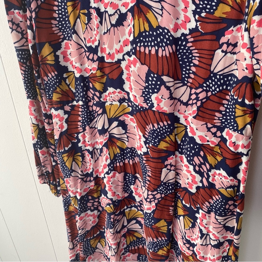 Boden V-Neck Tea Dress Flower Butterfly Petal Stamp Boho Print Dress US 12 - Picture 9 of 10